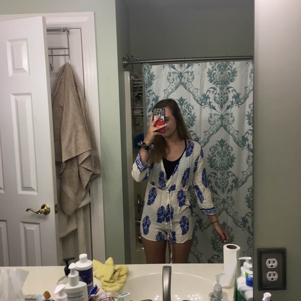 blue & white romper